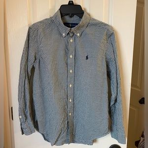 Ralph Lauren green and white long sleeve button down shirt
